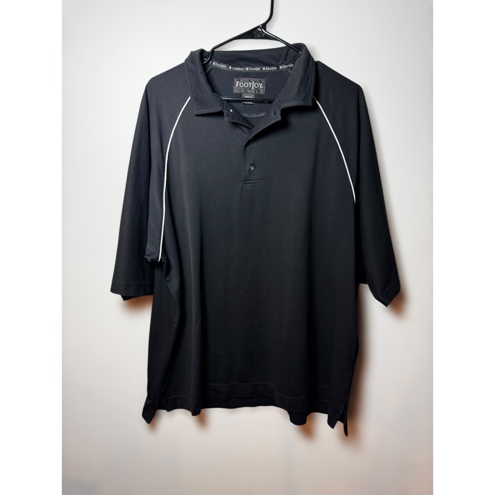 Footjoy Mens Black Golf‎ Polo Shirt with White Trim Short Sleeve Performance L